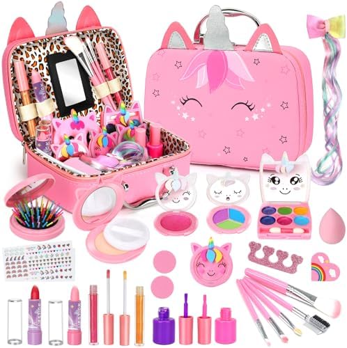Heaning Kids Washable Makeup Girls Toys - Real Makeup Kit Kid Make up Set for Toddlers Children Princess Dress Up Christmas Birthday Gifts Toys for 3 4 5 6 7 8 9 10 11 12 Year Old Girls
