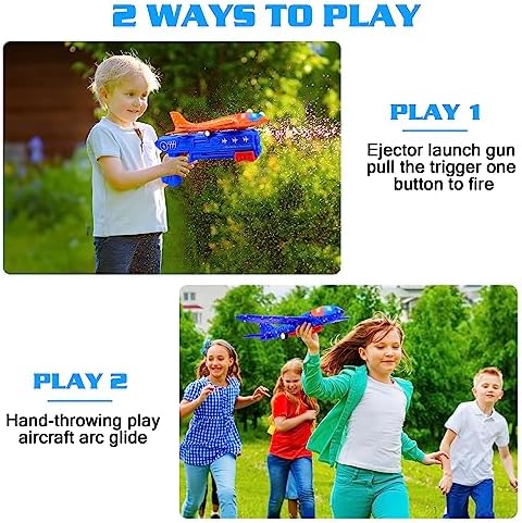 3 Pack Airplane Launcher Toys, 2 Flight Modes LED Foam Glider Catapult Plane, Outdoor Flying Toy for Kids, Birthday Gifts for Boy Girl 6+ Year Old, B-Day Party Supplies