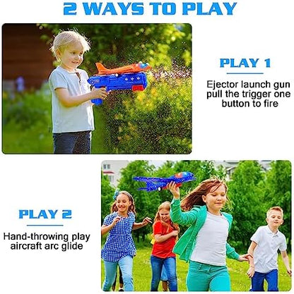3 Pack Airplane Launcher Toys, 2 Flight Modes LED Foam Glider Catapult Plane, Outdoor Flying Toy for Kids, Birthday Gifts for Boy Girl 6+ Year Old, B-Day Party Supplies