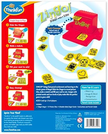ThinkFun Zingo Bingo Award Winning Preschool Game for Pre-Readers and Early Readers Age 4 and Up - One of the Most Popular Board Games for Boys and Girls and their Parents (97700)
