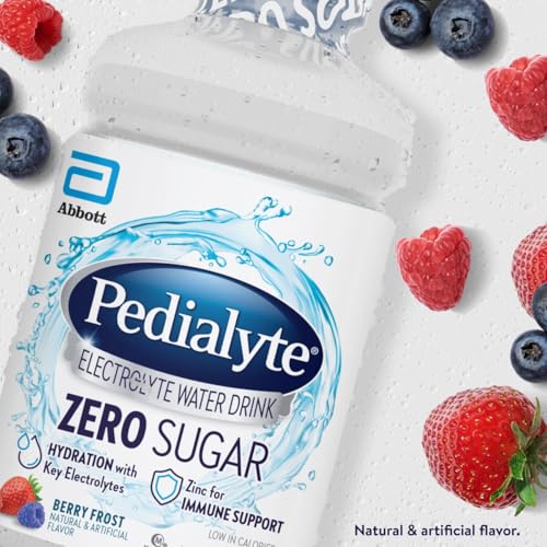 Pedialyte Electrolyte Water with Zero Sugar | Hydration with Key Electrolytes | Great Hydration Low in Calories | Berry Frost, 1 Liter, Pack of 4