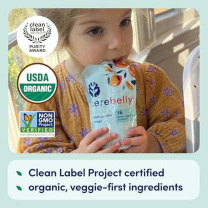 Cerebelly Organic Baby Food Pouches – Organic Veggie Purees for Toddlers | No Added Sugar, Fiber, Non-GMO | Blended Toddler Food | 4oz BPA-Free Baby Food | Sweet Potato Mango | 12 Count