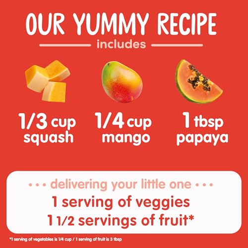 Happy Baby Organics Stage 2 Baby Food Pouches with One Full Serving of Veggies, Nutritious Snack, Clearly Crafted Fruit & Veggie Puree, Squash, Mango, & Papaya, 4 Ounces