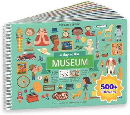 CUPKIN Sticker Book for Kids 2-4, 500+ Kids Stickers, A Day at The Museum 12 Coloring Pages 12 Side by Side Scenes, Fun Toddler Travel Activity Coloring and Sticker Books for Ages 4-8 + 8-10