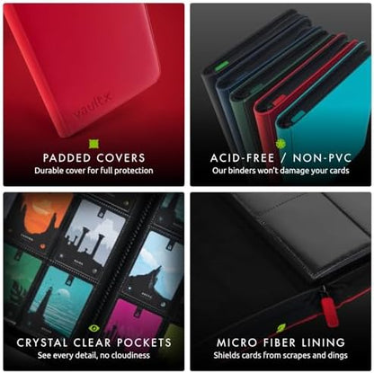 Vault X 12 Pocket Trading Card Zip Binder - 480 cards, Premium Exo-Tec Album Material, 20 Side-Loading Pages, Folder for Collectible Card Games, Sports, TCG (Red)