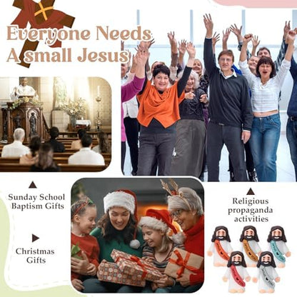 Bememo 100 Pcs Little Jesus Figures Jesus Loves You Original Design Rubber Pocket Toys Little Figures to Hide and Seek Sunday School Religious Party Share Gifts(Bohemian Color)