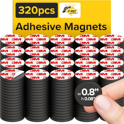 X-bet MAGNET Hyper-Sticky Magnets with Adhesive Backing - (0.8'' x 0.08'', 320 pcs) Strong Magnetic Dots for Whiteboard, Fridge, Crafts - Easy-to-Cut Stickers for Planning and Organization
