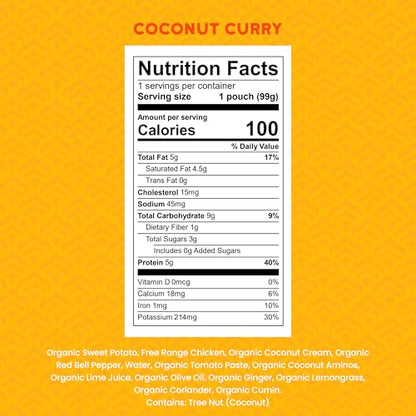 Serenity Kids 6+ Months World Explorers Coconut Curry Chicken Baby Food Pouch - BPA-Free Pouches - Ethically Sourced Meats & Organic Veggies - GMO-Free Savory Blend - 3.5 Oz, 12 Pack