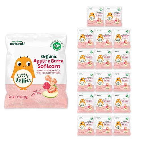 Little Bellies Organic Apple & Berry Softcorn Baby Snack (Pack of 18 x 0.28 oz Individual Packs)