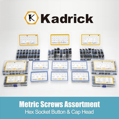 Kadrick Metric Screws Assortment,1400 Pcs M4 Screws Nuts Washers Assortment M4x6MM-40MM, Hex Socket Button & Cap Head M4 Machine Bolts Kit, 12.9 & 10.9 Grade Black Alloy Steel for 3D Printing