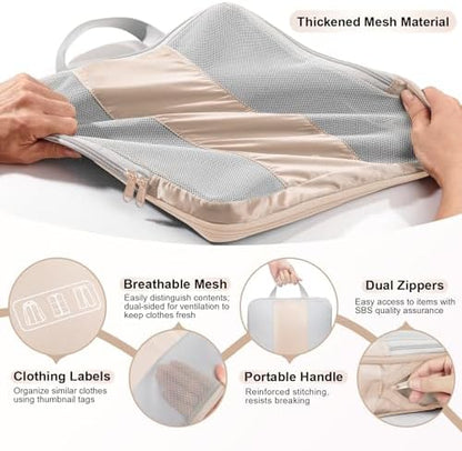 10 Set Compression Packing Cubes for Travel Women Mom,OlarHike Luggage Clothes Storage Gifts for Travelers,Airplane/Cruise/Car/Train Travel Essentials,Compressible Expandable Saver Space Bags(Beige)