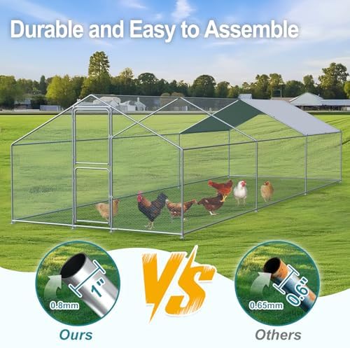Large Chicken Coop, Chicken Coops for 30 Chickens, Chicken Runs for Yard with Water Poof & UV Resistance Cover, Spire Roof Chicken Coop Run with Double Lockable Doors for Outdoor Backyard