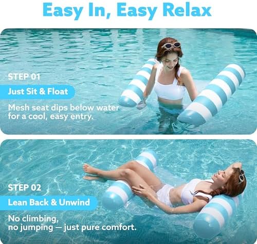 SLOOSH 2 Packs Hammock Pool Floats Adults, 4-in-1 Multi-Purpose Inflatable Pool Floats PVC Water Hammock Lounge Floaties