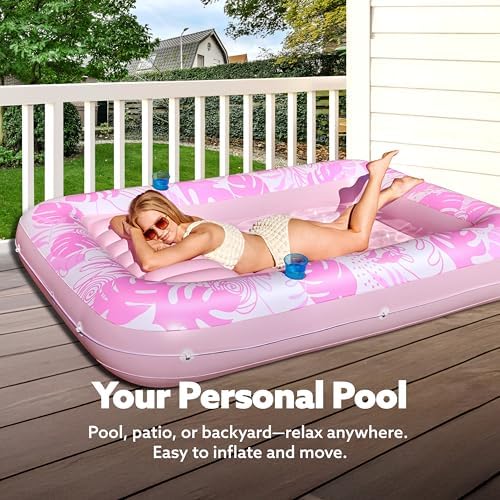 SLOOSH Inflatable Tanning Pool Lounger Float, 85" x 57" Extra Large Pool Floats Adult with Pillow, 4 in 1 Suntan Tub Raft Floatie,Sunbathing Bed Lounge for Water Blow Up Ball Pit, XL-Blushing Pink