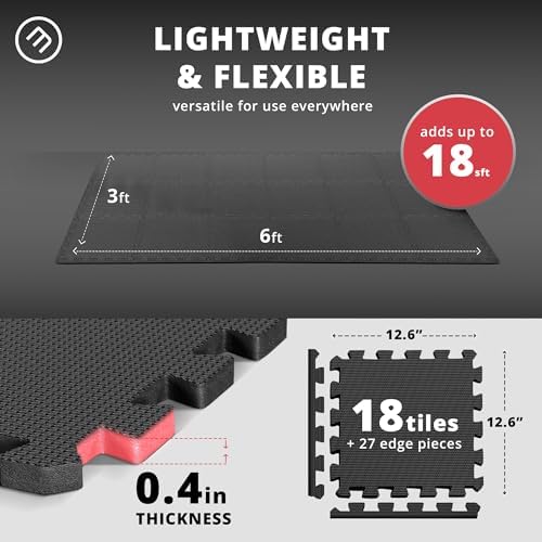 bemaxx Gym Mats Set - 18 pcs EVA Interlocking Foam Floor Tiles (12.6"x12.6"x0.4") 18sqft Protective Gym Flooring Sports Home Workout Exercise Mats Puzzle Garage Fitness Play-Room Garage Pool Treadmill