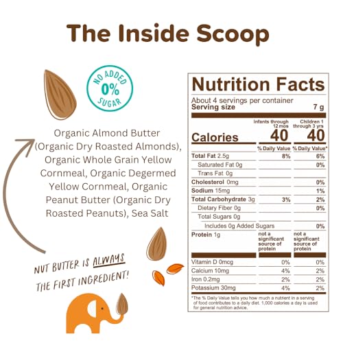 Puffworks Baby Organic Almond Butter Puffs, with Peanut Butter, Plant Protein, USDA Organic, Gluten-Free, Vegan, Non-GMO, Kosher, 1.0 Ounce (Pack of 6)