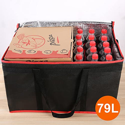 Bodaon Insulated Food Delivery Bag - Hot & Cold Meal Carrier, Catering/Doordash Pizza Warmer, Grocery Tote, Cooler Bag for Parties (Black-Red, 1Pk)