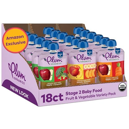 Plum Organics Stage 2 Variety Pack – Baby’s Favorite Flavors Adventure Pack – Organic Fruit & Veggie Baby Food Pouches – 4 oz Pouch, Pack of 18 (Amazon Exclusive)