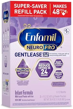 Enfamil NeuroPro Gentlease Baby Formula, Brain Building DHA, HuMO6 Immune Blend, Designed to Reduce Fussiness, Crying, Gas & Spit-up in 24 Hrs, has Prebiotics to Promote Softer Stools, Baby Milk, 30.4 Oz Refill