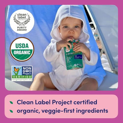 Cerebelly Organic Baby Food Pouches – Dairy Free Smoothies for Toddlers | No Added Sugar, Fiber, Non-GMO | Toddler Smoothie Pouches | 4oz BPA-Free Baby Food | Sweet Potato Banana Blueberry | 6 Count