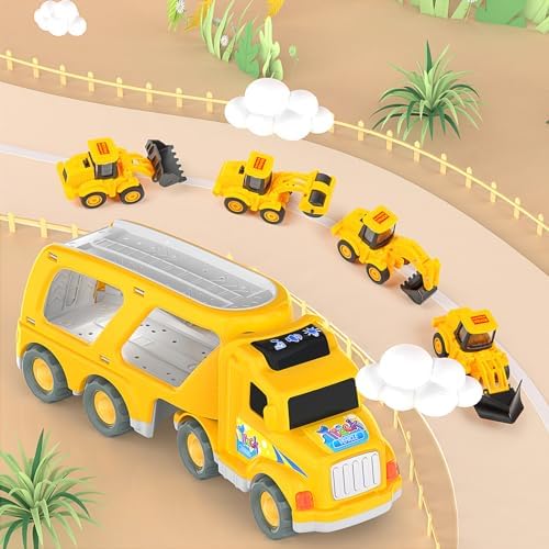 Veslier Construction Truck Toys for Boys Girls Age 1 2 3 4 5 6 Years Old，Carrier Transport Trucks for Kids 1-3 3-5 Year Old，Christmas Birthday Gift Toddler Toys.