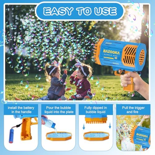 Bubble Machine Gun Kids Toys, Bubble Gun with Colorful Lights and Thousands Bubbles, Outdoor Toy Birthday Party Favors for Boys Girls Age 3 4 5 6 7 8 9 10 11 12 Years Old