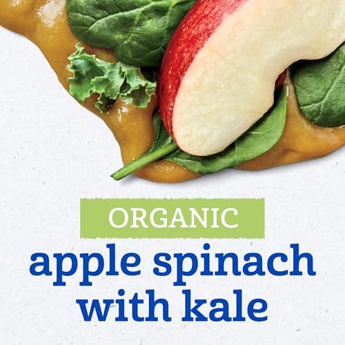 Gerber Stage 2 Baby Food, Organic Apple Spinach with Kale Jar, Fruit & Veggie Puree, Vitamin C, Non-GMO, Baby Food Puree Jars Glass, 10-pack