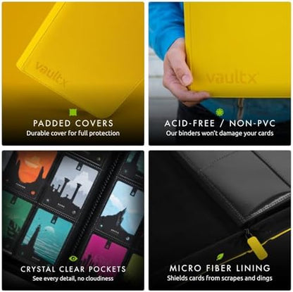 Vault X 12 Pocket Trading Card Zip Binder - 480 cards, Premium Exo-Tec Album Material, 20 Side-Loading Pages, Folder for Collectible Card Games, Sports, TCG (Yellow)