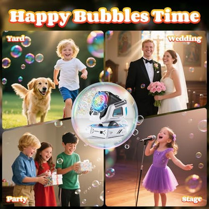 2025 Upgraded Bubble Machine with Remote Control, Automatic Rotation & RGB Lights, 1800mAh Rechargeable Battery, Type-C Charge, Bubble Maker for Kids, Weddings, Birthday Parties, Outdoor Activities
