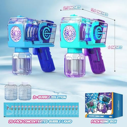 Eaglestone Bubble Gun for Kids 2 Packs, Automatic Bubble Machine, 10-Hole Bubbles Wands Blaster for Toddlers with LED Lights & Solution, Easter, Party Favor, Outdoor Toys for Boys & Girls