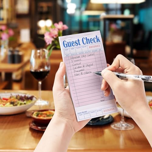 24 Pack Pink Guest Checks Books for Servers Server Note Pads, Waiter Checkbook, Waitress Notepad for Restaurants, Paper Checks 50 Sheets/Pack, 1200 Total Tickets