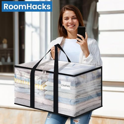 Clear Heavy Duty Extra Large Moving Supplies Storage Bags with Reinforced Handle and Double Zipper, Alternative to Moving Box (8 Packs)