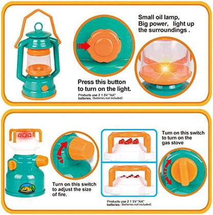 FUN LITTLE TOYS Pop Up Play Tent with Camping Gear and Tools Set, Outdoor Toys for Kids