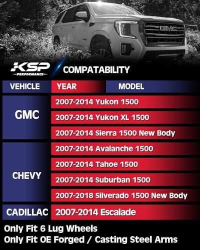 KSP Upper Control Arm 2-4" lift for 07-16 Silverado Avalanche Tahoe, Sierra Yukon 6-Lug 2WD/4WD Factory Cast Steel arms, Tubular Black A-arm