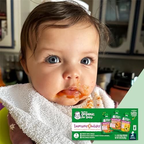 Gerber Organic For Baby 2nd Foods Pouches Immune Builder Variety Pack (3) Carrot Apple Mango (3) Mango Peach Carrot Sweet Potato Oatmeal (3) Pear Mango Avocado 1.96lb (18 Pack)