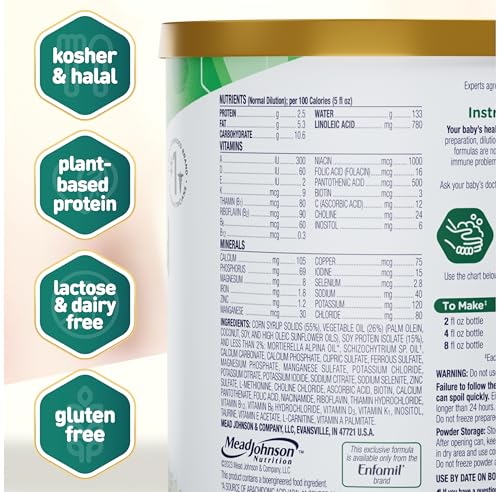 Enfamil Prosobee Plant based Baby Formula, for Sensitive Tummies, Soy-based Plant Sourced Protein, Vitamins for Immune Support, Lactose-free, Milk free, Gluten free, 20.9 Oz Can, 4 Count