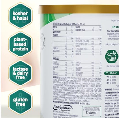 Enfamil Prosobee Plant based Baby Formula, for Sensitive Tummies, Soy-based Plant Sourced Protein, Vitamins for Immune Support, Lactose-free, Milk free, Gluten free, 20.9 Oz Can, 4 Count