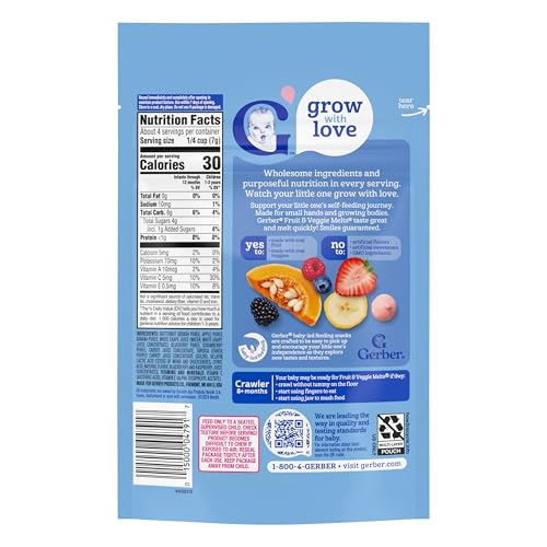 Gerber Stage 3 Baby Food Snacks, Very Berry Fruit and Veggie Melts, Baby Led Feeding, 7PK