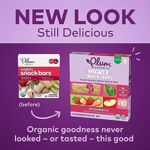 Plum Organics Mighty Snack Bars - Strawberry - 0.67 oz Bars (Pack of 48) - Organic Fruit and Vegetable Toddler Food Snack Bars