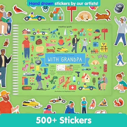 Sticker Book for Kids 2-4, 500+ Kids Stickers, Spending Time with Grandpa by Cupkin, 12 Coloring Pages, 12 Scenes, Fun Toddler Travel Activity Coloring and Sticker Books for Children Ages 4-8 + 8-10
