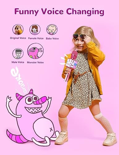 Amazmic Toys for Girls, Kids Karaoke Microphone Toddler Microphone for Kids with Lights, Birthday Gift for Girls, Boys Toy Age 3 4 5 6 7 8+(Light Pink)