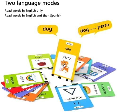 Lapare Spanish and English Bilingual Audible Flash Cards Toy with Music for Toddlers 1 2 3 4 5, Learn Spanish and English for Kids, Niñas, Niños, Bebes