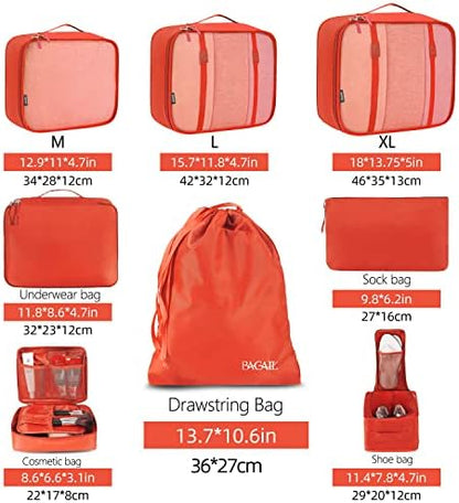BAGAIL 8 Set Packing Cubes Luggage Packing Organizers for Travel Accessories-Orange