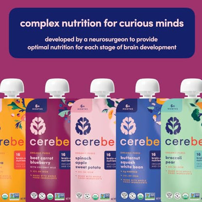 Cerebelly Organic Baby Food Pouches – Organic Veggie Purees for Toddlers | No Added Sugar, Fiber, Non-GMO | Blended Toddler Food | 4oz BPA-Free Baby Food | Beet Carrot Blueberry | 12 Count