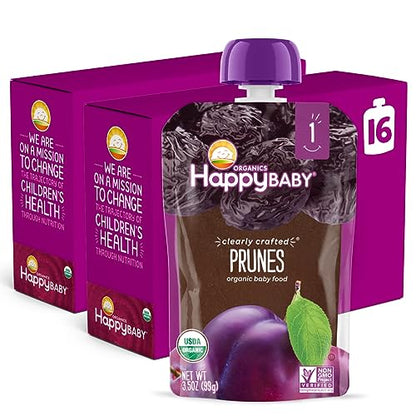 Happy Baby Clearly Crafted, Organic Baby Food, Stage 1, Prunes, 3.5oz Clear Pouch (16 Count)