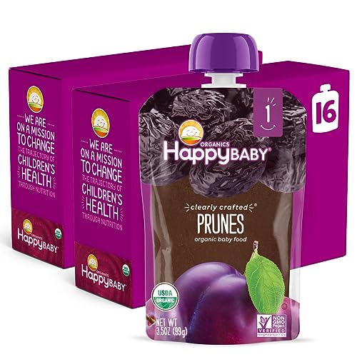 Happy Baby Clearly Crafted, Organic Baby Food, Stage 1, Prunes, 3.5oz Clear Pouch (16 Count)
