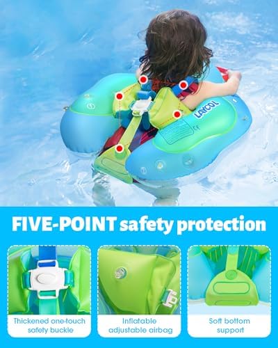 LAYCOL Baby Swimming Float Inflatable Baby Pool Float Ring with Sun Protection Canopy,add Tail no flip Over for Age of 3-36 Months