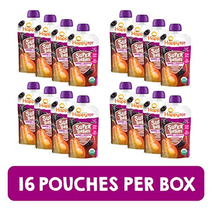 Happy Tot Organics Stage 4 Baby Food Pouches, Gluten Free, Vegan Snack, Super Bellies, Fruit & Veggie Puree, Pears, Beets & Blackberries 4 Ounce (Pack of 16)