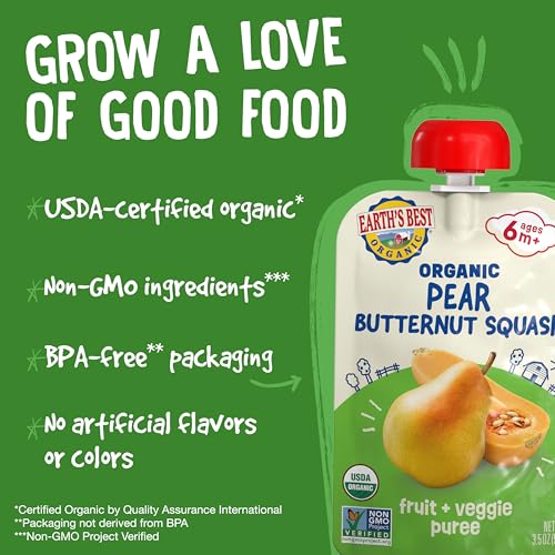 Earth's Best Organic Pear Butternut Squash Fruit + Veggie Puree 3.5 oz Pouch (Pack of 12)