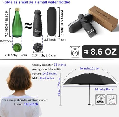 BAODINI Travel Mini Umbrella for Purse With Case Small Compact UV Sun Protection Sun Lightweight Tiny Pocket Umbrella for Women Girls and Men